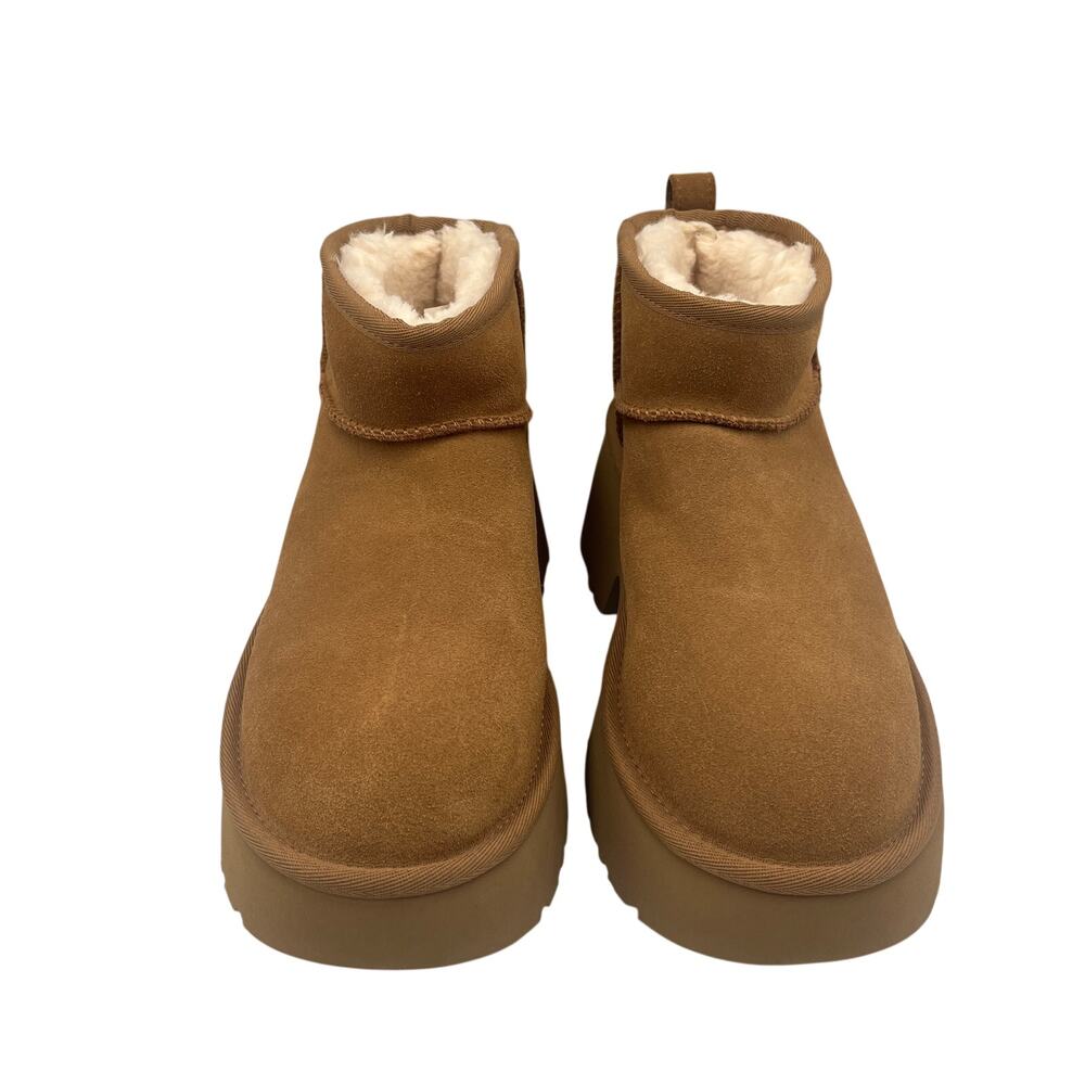 UGG Platform Ankle Boots Classic Ultra Mini New Heights Fur Lined Chestnut Sz 8 - Picture 3 of 11